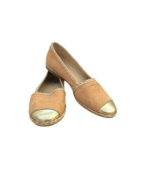 Stuart Weitzman Flats Womens 6.5 Beige Suede Espadrille Gold Cap Toe Shoes